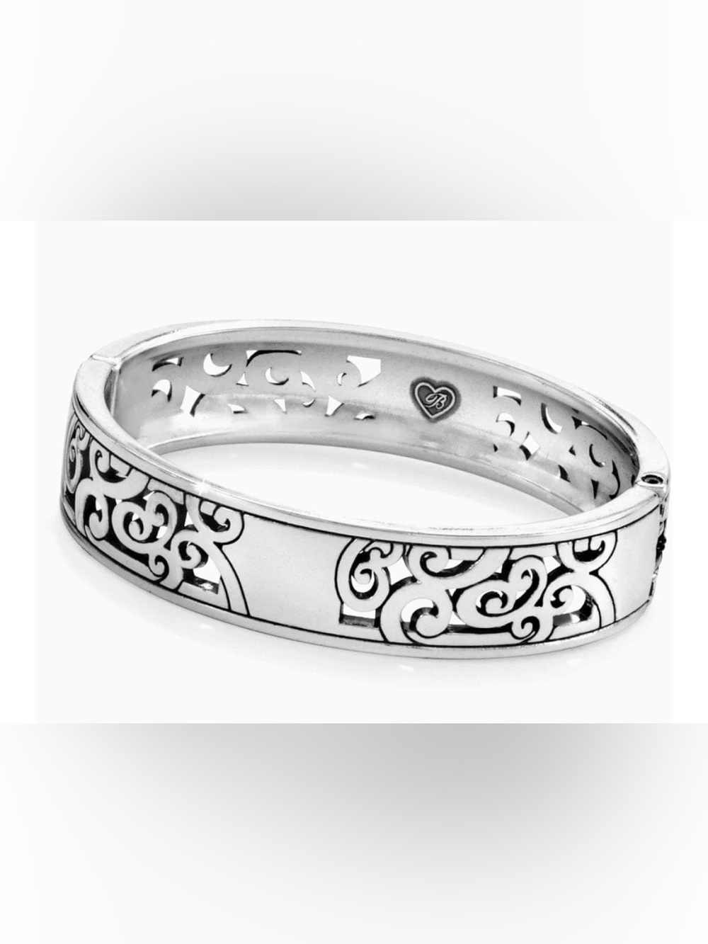 Brighton Mingle Silver Tone Filigree Hinged Bangle Bracelet